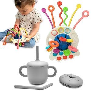 Baby Toddler Set, Sensory Montessori Toy, Silicone Sip-and-Snack Cup, BPA Free